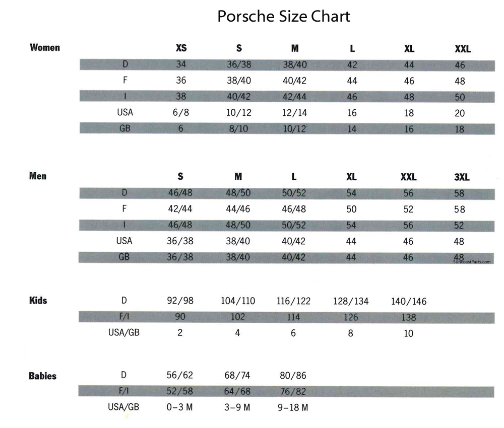 M Size Chart